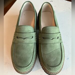 Women's Green Suede Penny Loafers